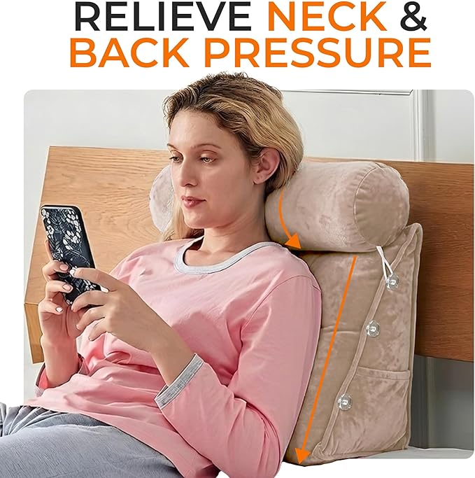 Cheer Collection Reading Wedge Pillow - Adjustable Wedge Reading Pillow with Neck Support, Hollow Fiber-Filled Backrest Pillow for Reading, Gaming, and TV Watching, Taupe