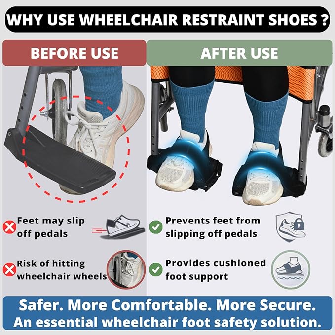 Wheelchair Footrest Strap, Adjustable Wheel Chair Shoe Holder to Secure Feet, Soft Wheelchair Foot Pedal Covers, Non-Slip Wheel Chair Foot Plate Pads, Comfort Cushion Accessories for Seniors