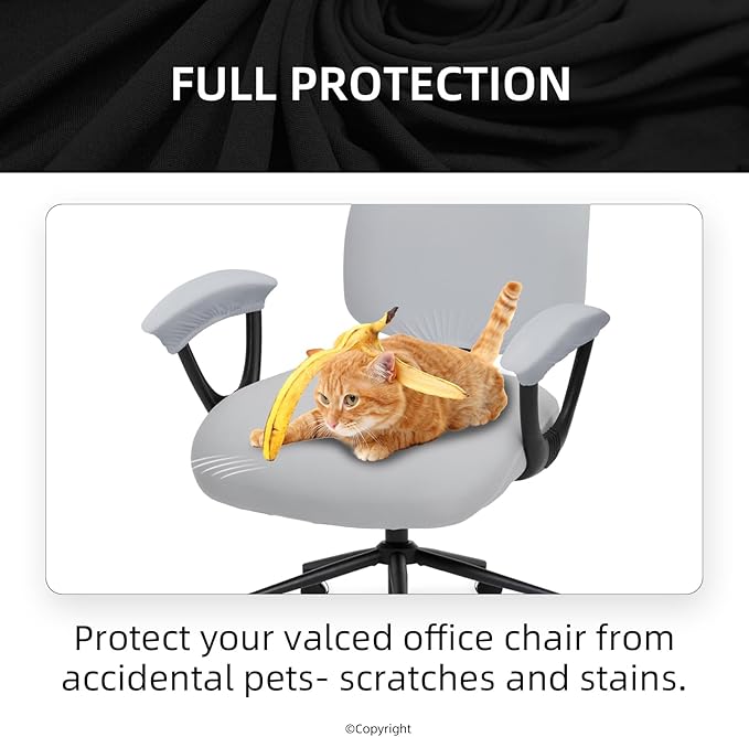 Separate Split Office Chair Seat Covers with Armrest Covers - Universal Stretch Computer Chair Slipcover - Washable Rotating Backrest Coverings & Cushion Protectors for Dogs, Cats, Pets
