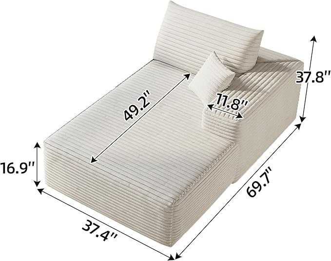 135" Corduroy Couch Sectional with Chaise, L Shape Boneless Cloud Couches for Living Room Bedroom, Fluffy Deep Seat Compression Sofa, Modular Corner Couch No Assembly, Right Facing Chaise, White