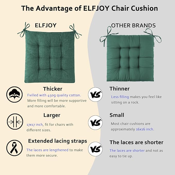 ELFJOY Rocking Chair Cushion Large Rocking Chair Pads with Ties Premium Linen High Back and Seat Cushion 2 Piece Set Linen Green