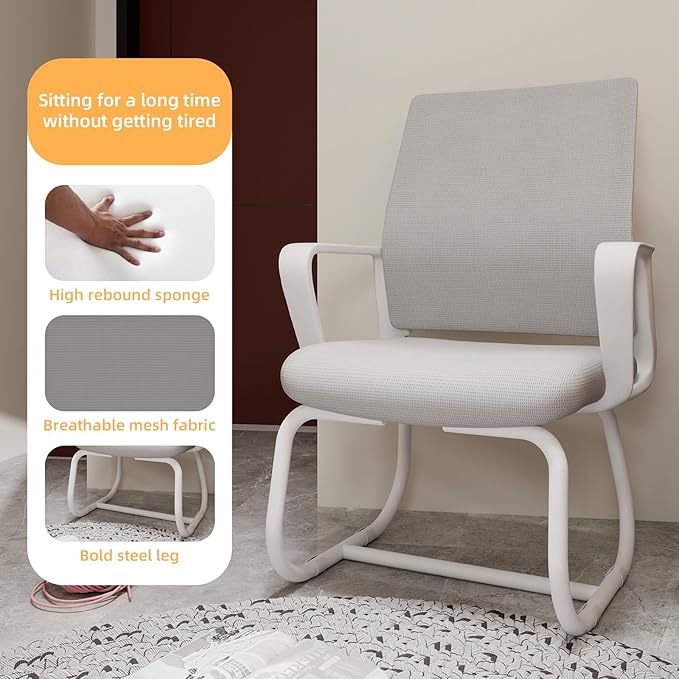 Minimalist Modern Office Chair with Metal Frame – Breathable Mesh Backrest, Ergonomic Support, Comfortable Seat Cushion for Home & Office Use (White+Gray)