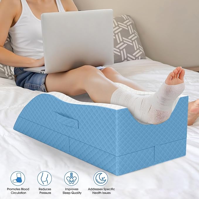 TranquilRelax Elevation Pillows for Leg After Surgery, Memory Foam Adjustable Wedge Pillow for Injury or Rest, Ankle Pillow for Sleeping Blood Circulation Light Blue/Double Leg