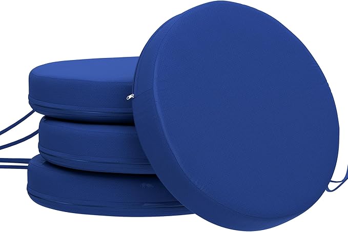 Outsunny Outdoor Bistro Chair Cushions Set of 4 with Machine Washable Cover, 15" x 15" x 3" Thick Round Seat Cushions for Patio Furniture with Ties, Chair Pads for Dining Chairs, Navy Blue