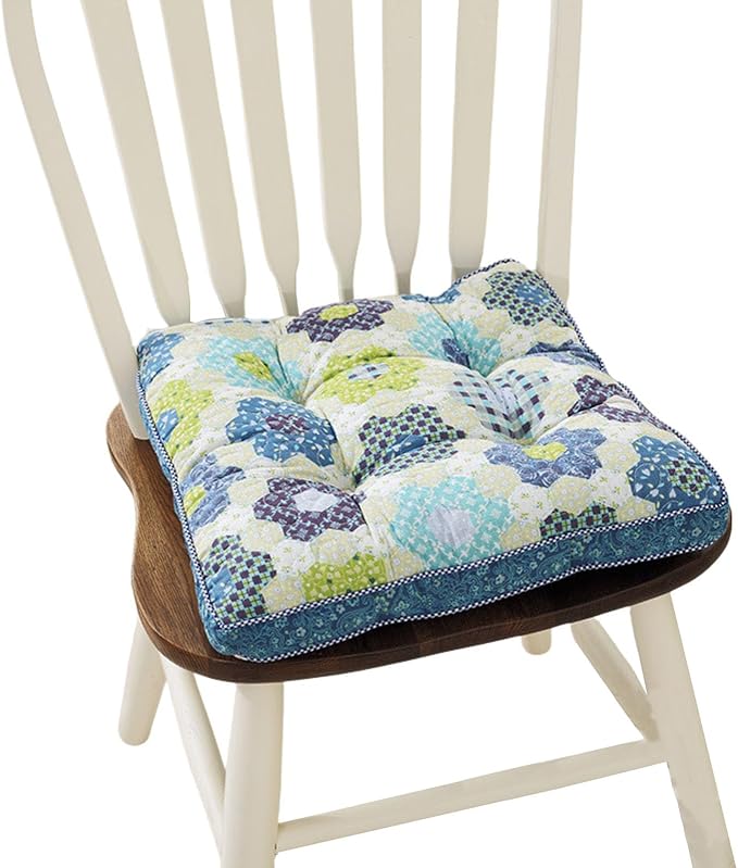 Boho Cotton Quilted Chair Cushion for Dining Chairs Non Slip Soft Comfortable Chair Pads with Ties Patchwork Printed Seat Cushion for Kitchen Chairs Office Chairs (Pattern O,16"x16")
