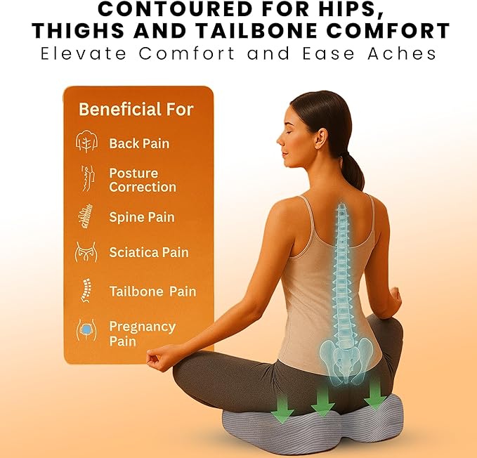 GRAND PITSTOP Gel Memory Foam Seat Cushion – Orthopedic Ergonomic Cushion for Office Chair, Car, Home & Travel – Tailbone, Sciatica & Back Pain Relief Pillow for Long Sitting Comfort