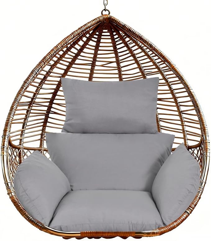 Indoor Outdoor Hanging Egg Chair Cushion Replacement Soft Swing Basket Chair Pads with Headrest Pillow for Living Room Porch Balcony Light Grey