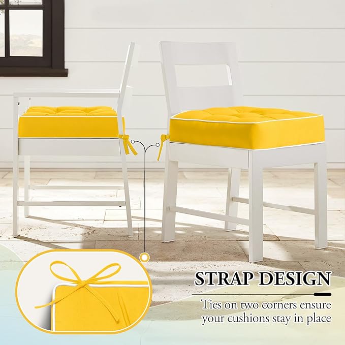 Wellsin Outdoor Chair Cushions Set of 2, Patio Cushions for Outdoor Furniture, Tufted Waterproof Outdoor Chair Pads, 19 x 19 Inch, Yellow