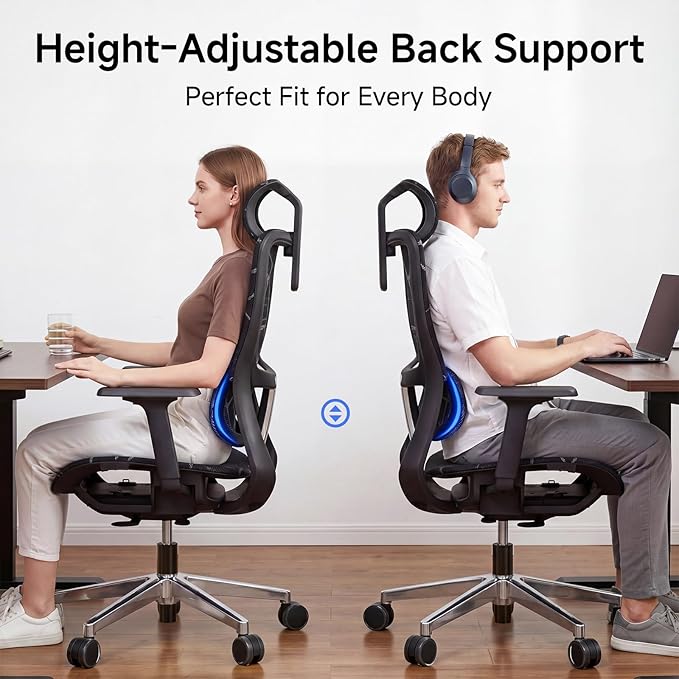Ergonomic Office Chair with Dynamic Lumbar Support, High Back Mesh Chair with 4D Armrests & Headrest, 90°-135° Reclining Desk Chair, 380LBS Heavy Duty Computer Chair for Home Office (Black)