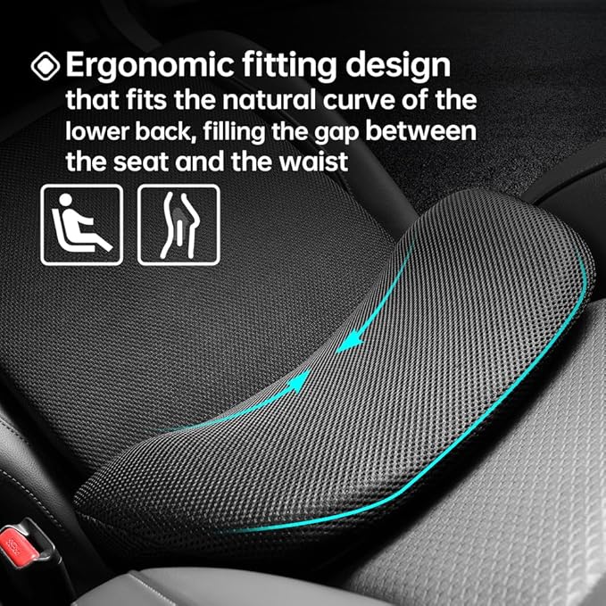 lumbar support for car, driver seat lumbar pillow, ergonomic car seat back cushion, Memory Foam mesh back support, orthopedic, Improve Sitting Posture Back Pain Relief, Soft Breathable Durable 1P