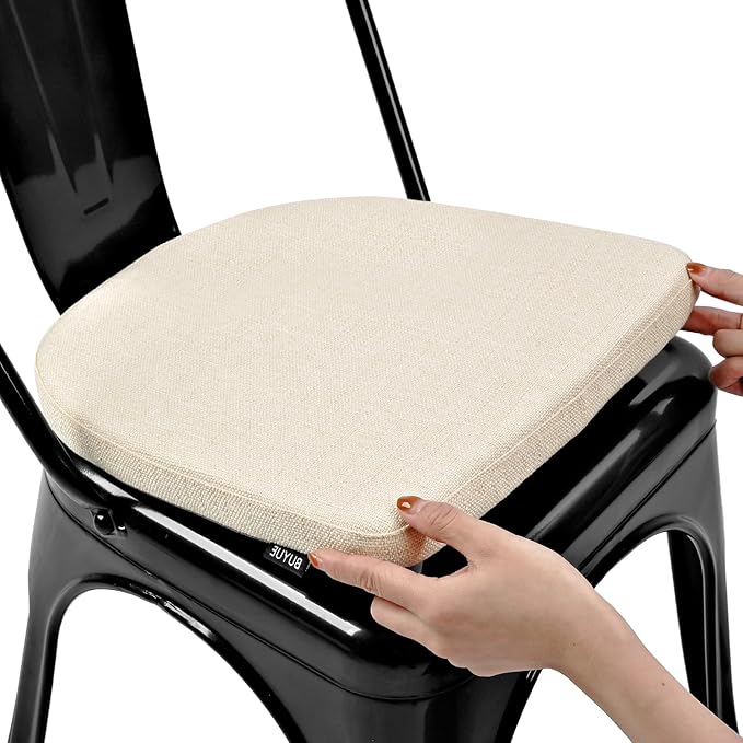 BUYUE Friendly Woven Fabric 14x14 Magnetic Cushion for Metal Chair 1 Piece, Enhanced Anti-Slip Seat Pad for Dining Kitchen Café Stackable Chair (U-Shape, Beige, 1 Count)