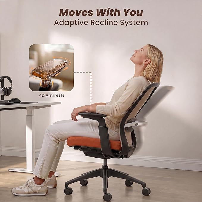 COLAMY Office Chair Set of 2, Easy Wire-Control Desk Chair with Sliding Seat Depth & Thick Padded Lumbar Support, Heavy Duty 300 LBS High Back Mesh Computer Chair for Home Workstation,Orange