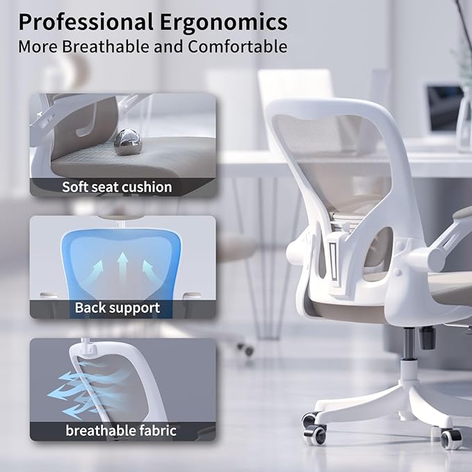 Ergonomic Office Desk Chair, 90°-125° Tilt Back Home Desk Chair with 360° Swivel & Mute Wheels, High Back Mesh Computer Chair for Adults with Lumbar Support, 330 LBS Capacity(01Khaki)