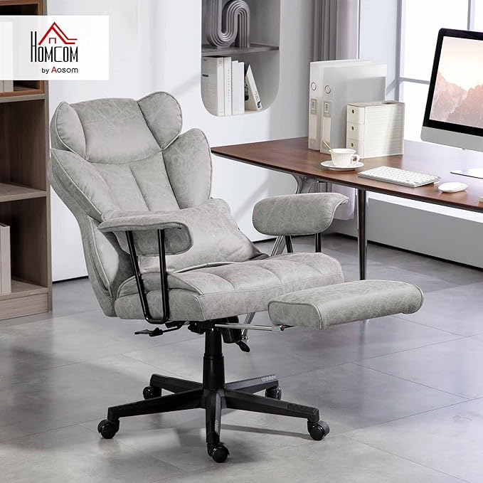 HOMCOM Executive Office Chair, 400LBS Big and Tall Office Chair with Foot Rest, Microfiber Computer Desk Chair with Lumbar Support, Reclining Function and Wide Seat, Gray
