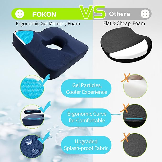 Gel & Memory Foam Wheelchair Seat Cushion,Donut Pillow for Tailbone Pain Relief,Bed Sore Cushions for Butt,Pressure Relief,Sciatica,Coccyx,hemorrhoid Pillow,Cushion for Office Chair & Desk(Blue