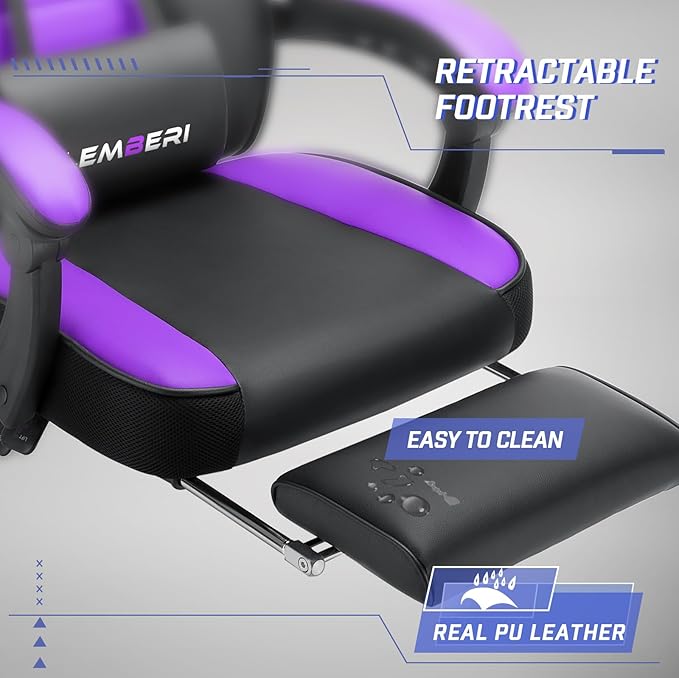 LEMBERI Gaming Chairs for Adults,Ergonomic Video Game Chairs with footrest,Big and Tall Gaming Chair 400lb Weight Capacity, Racing Style Gaming Computer Gamer Chair with Headrest and Lumbar Support