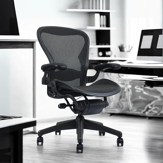 Certified Refurbished Aeron Chair Size B | Fully Adjustable Ergonomic Mesh Office Chair with Lumbar Support, Tilt Limiter, and Roller Index Arm Adjustments (NO HEADREST)