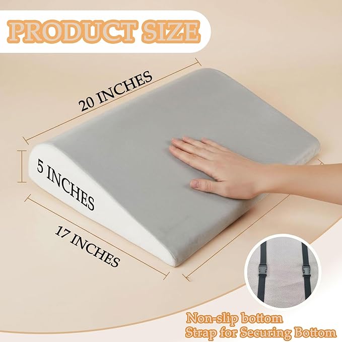 Recliner Foot Rest Cushion, Leg Pillow Extender with Adjustable Straps, for Reclining Chairs, Bed, Sofa - Extra Large Wedge Foam Support Pad Elevates Legs and Feet (Grey)