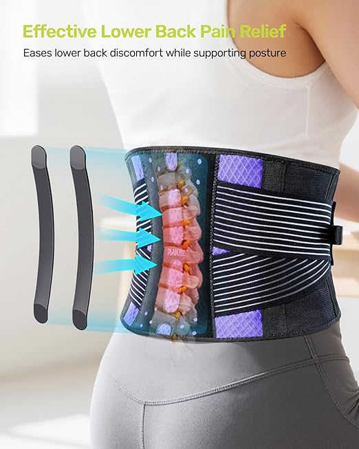 Rakiie Slim Back Brace for Lower Back Pain Relief, Lightweight & Breathable Back Support Brace for Men Women, Ergonomic Light Lumbar Support for Everyday Wear, Purple XXL