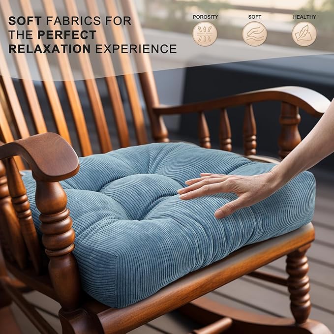 Lokex Rocking Chair Cushion Only,Tufted Non-Slip Comfortable Rocking Chair Cushions Indoor with Ties,Striped Rocking Chair Pads (Blue, 28x18/18x18)