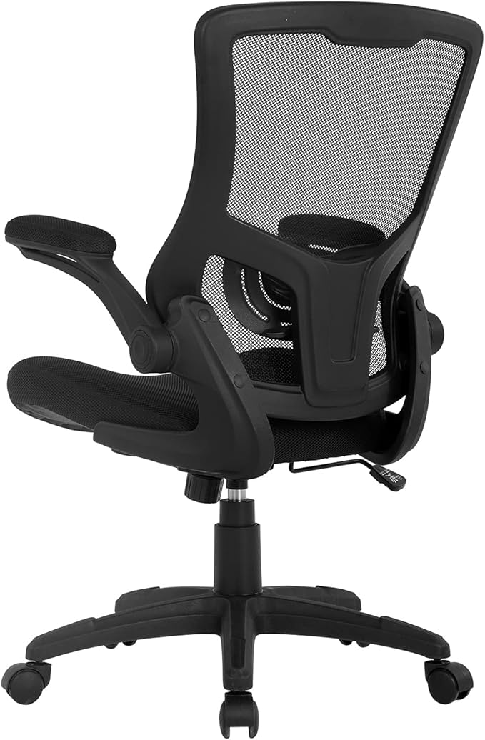BestOffice Home Office Chair Mesh Desk Chair Computer Chair with Lumbar Support Flip Up Arms Ergonomic Chair Adjustable Swivel Rolling Executive Mid Back Task Chair for Women Adults, Black
