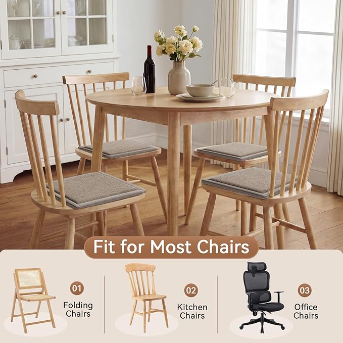 YDKGL Dining Chair Cushions Set of 4, Woven & Memory Foam Kitchen Chair Pads, Non Slip Backing Indoor Seat Cushion for Dining Room, Bar, Patio(4Pack,Brown)