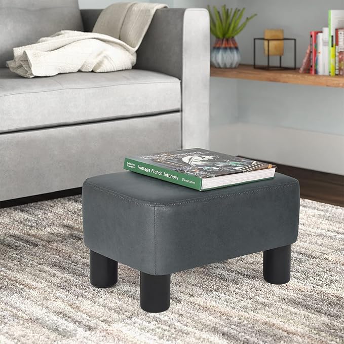 Joveco Small Footstool Ottoman Fabric Footrest Modern Rectangular Foot Stools for Living Room Bedroom (Dark Gray)