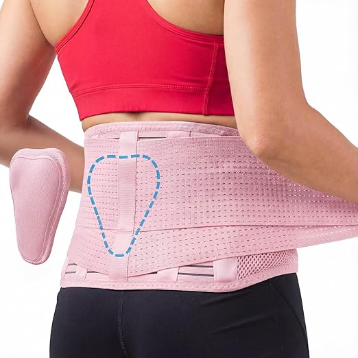 Sparthos Women's Back Brace for Lower Back Pain - Pink Lumbar Support Belt for Sciatica Relief - Breathable Lower Back Brace for Women - Fits 38–44″ Waist (Medium)