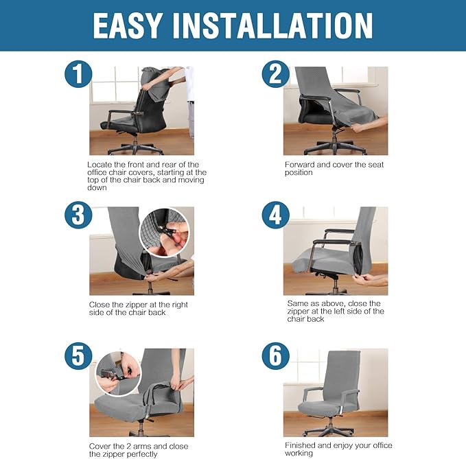 H.VERSAILTEX Stretch Office Chair Covers Jacquard Computer Desk Gaming Chair Covers Mid - High Back Universal Executive Boss Chairs Slipcovers Seat Cover Non Slip Thick Jacquard, Dove- Large