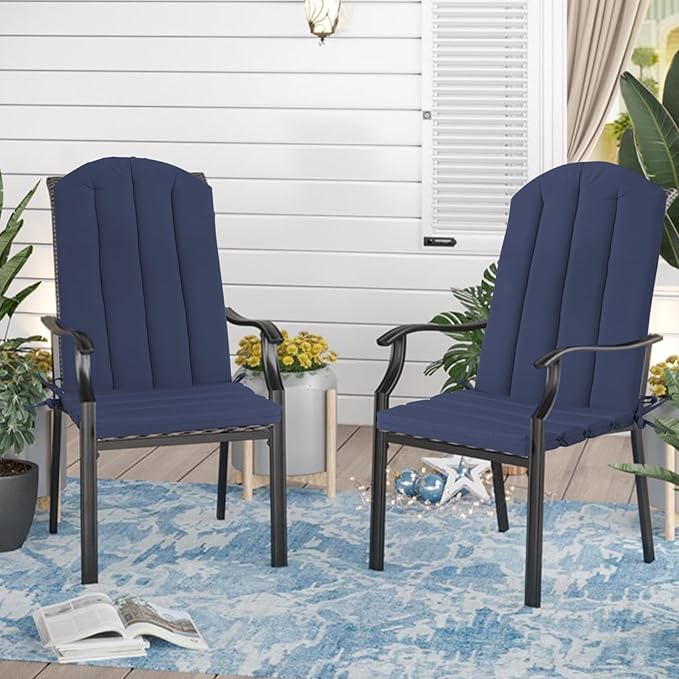 Adirondack Chair Cushion Set of 2 Indoor Outdoor Furniture Cushions Rocking Chair Cushions with Straps Replacement Folding Patio Chair Pad,19.7x18.9x1.5 Inch（Navy）