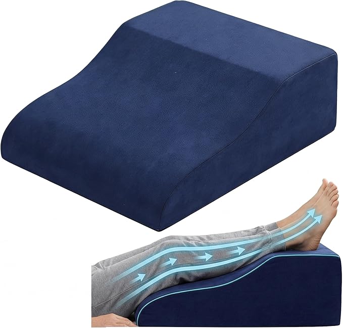 Leg Elevation Pillows for After Surgery, Ergonomic Memory Foam Wedge Leg Elevation Pillow Comfort Care for Back Knee Hip Ankles Pain, Knee Elevation Pillow for Injury, Rest Blue