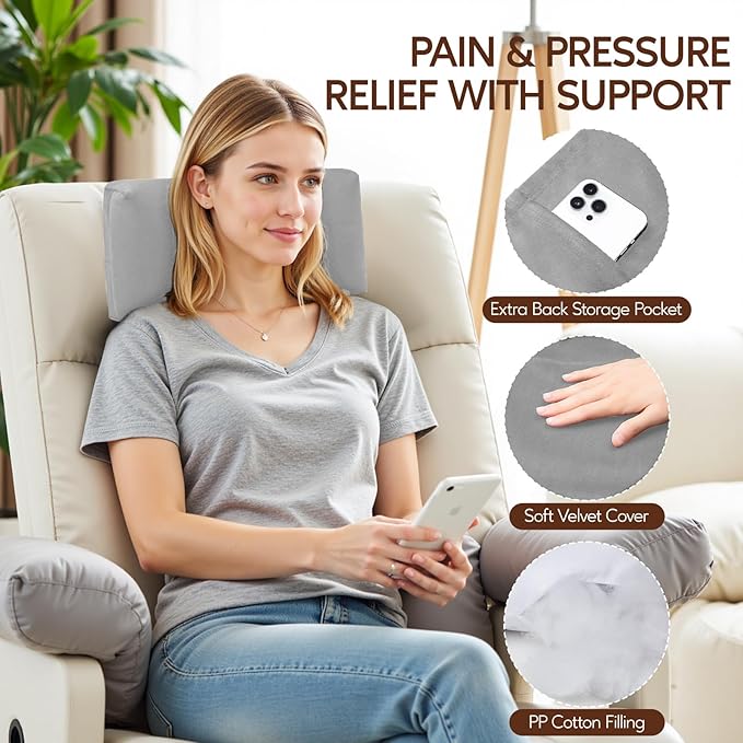 Neck Pillow for Recliner Chair, 14" Adjustable Recliner Pillow for Headrest, Soft Velvet Weighted Back Non-Slip Head Pillow for Recliner, Couch, Chair, Sofa
