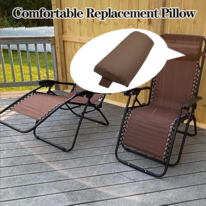 Ostlttyn Zero Gravity Chair Replacement Pillow Headrest with Elastic Band, Universal Soft Removable Padded Cushion Head Pillow for Zero Gravity Lounge Chair, Folding Patio Lawn Recliner Chair, Brown