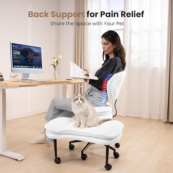 HOMRELEXA Cross Legged Office Chair, Ergonomic Cloud Criss Cross Desk Chair, Meditation Chair with Wheels, Height Adjustable Seat for ADHD, Wide Kneeling Chair with Back Support, Corduroy Fabric,White