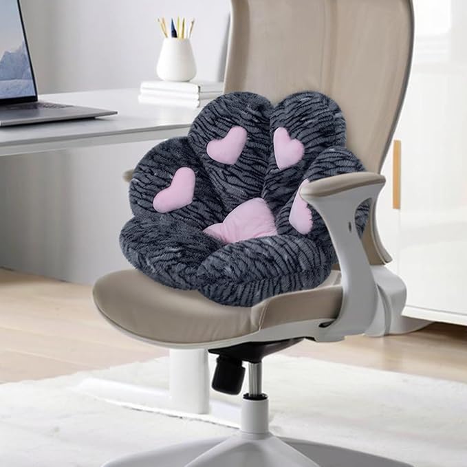 MOONBEEKI Cat Paw Cushion Chair Comfy Kawaii Plush Seat Cushions Shape Lazy Pillow for Gamer Chair 28"x 24" Cozy Floor Cute Seat Kawaii for Girl Worker Gift, Dining Room Bedroom Decorate （Black Silve）