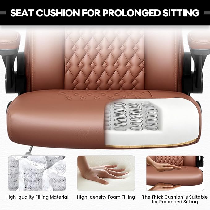 OFIKA Leather Office Desk Chair,Ergonomic Office Chair with Lumbar Support,Computer Chair,Executive Leather Chair with Padded Flip-up Arm,Adjustable Armrests, Brown,275LBS