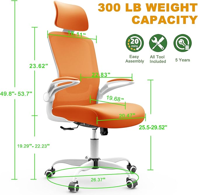 Mimoglad Office Chair, High Back Ergonomic Desk Chair with Adjustable Lumbar Support and Headrest, with flip-up Armrests for Guitar Playing, 5 Years Warranty (Modern, Sunset Glow)