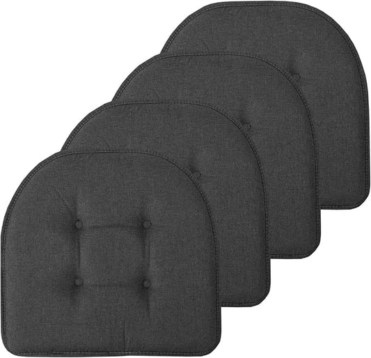 Sweet Home Collection Chair Cushion Memory Foam Pads Tufted Slip Non Skid Rubber Back U-Shaped 17" x 16" Seat Cover, 4 Pack, Charcoal Gray, (Pack of 3)