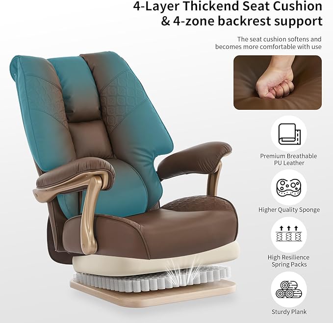 EXCEBET Big and Tall Executive Office Chair with Footrest, 400LBS Capacity Ergonomic High-Back Desk Office Chair with Lumbar Support, Padded Armrests & Thick Cushion, Brown PU Leather Chairs