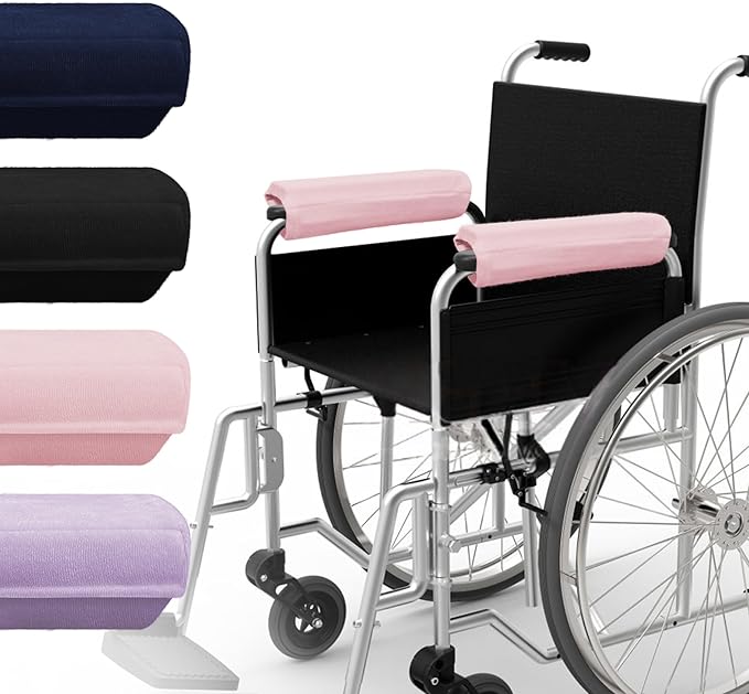 SPRING SEAON Wheelchair Accessories Armrest Covers (Pair), Short Plush Memory Foam Pads, Non-Slip Bottom, Wide Hook-and-Loop Straps, Washable, for Wheelchair/Transport/Office/Gaming Chairs, Pink