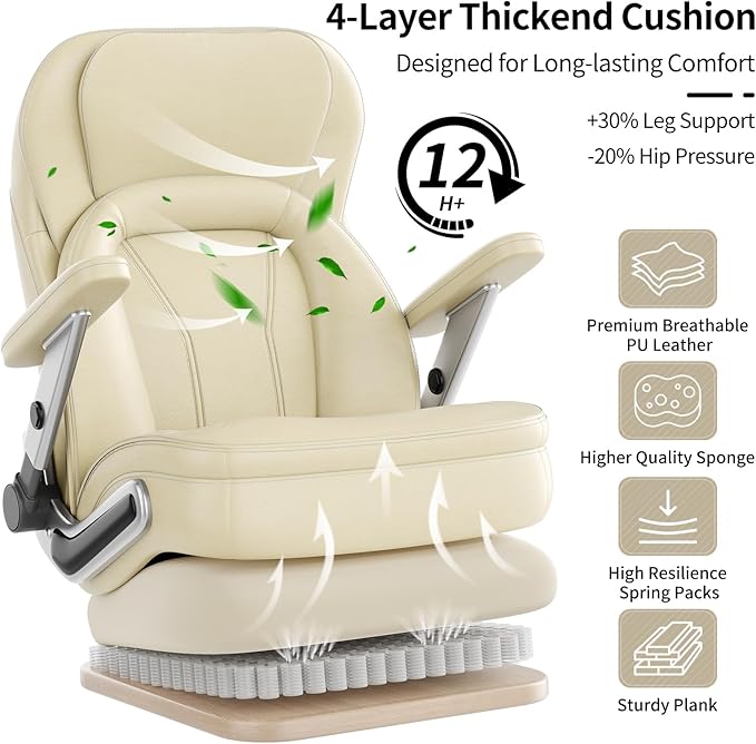 Big and Tall Office Chair, 600lbs Heavy Duty Desk Chair with 5D Arms, Adjustable Lumbar Support & Height, Tilt Function, PU Leather High Back Ergonomic Executive Computer Chair