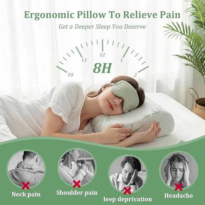 Bucherry 2 Pcs 24 x 13.8 Inches Cervical Neck Roll Memory Foam Pillow Cylinder Bolster Pillow for Bed Round Neck Support with Removable Washable Cover for Sleeping Travel Yoga Legs Back Lumbar