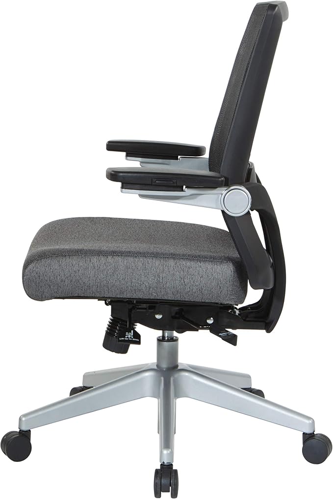 Space Seating 867 Series Adjustable Manager's Chair with Breathable Mesh Back, Lumbar Support and Padded Flip Arms, Charcoal Fabric Seat with Silver Nylon Base