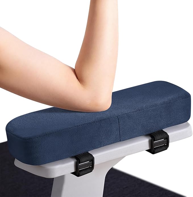 Smiry Ergonomic Office Chair Armrest Pads, Memory Foam Arm Rest Covers, Non-Slip Armrest Cushion with Adjustable Buckles and Straps, Elbow Relief for Desk, Gaming & Wheelchair (Navy, Set of 2)