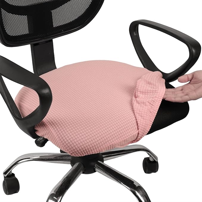 Melaluxe Stretch Jacquard Office Chair Cover, Removable Washable Desk Chair Cover Rotating Chair Seat Slipcover, Pink