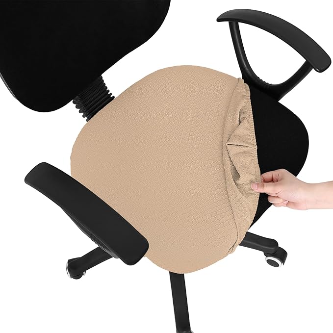 Smiry Stretch Jacquard Office Computer Chair Seat Covers, Removable Washable Anti-dust Desk Chair Seat Cushion Protectors - Khaki