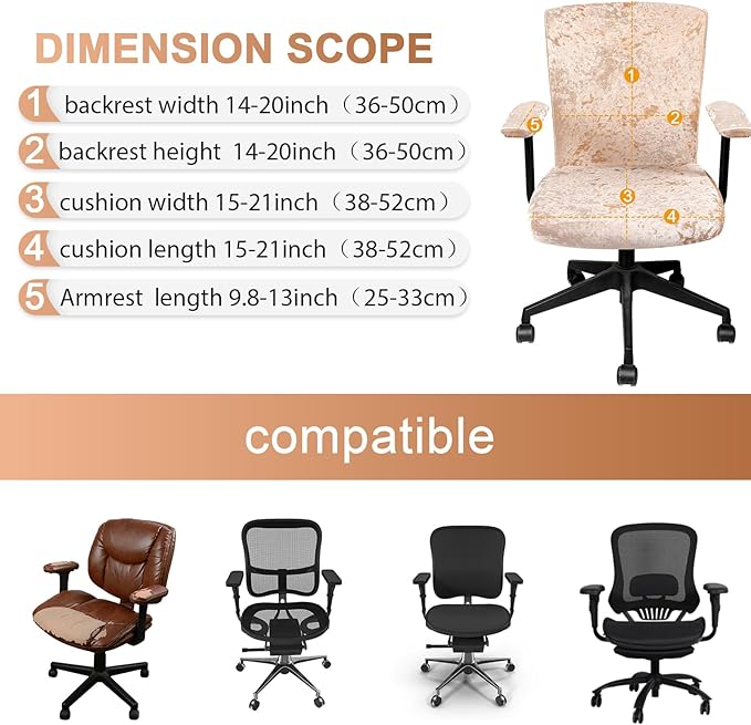 Tallew 4 Pcs Office Chair Covers Set Computer Universal Protective Stretchable Chair Seat Covers Desk Armrest Slipcovers Pads Office Cushion Backrest for Rotating(Gold)