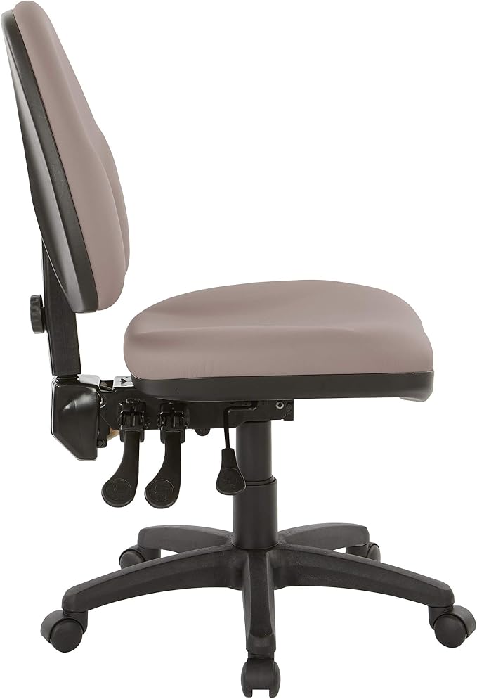Office Star Ergonomic Dual Function Office Task Chair with Adjustable Padded Back and Built-in Lumbar Support, Armless, Dillon Stratus Fabric