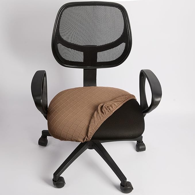 Melaluxe Stretch Jacquard Office Chair Cover, Removable Washable Desk Chair Cover Rotating Chair Seat Slipcover, Brown