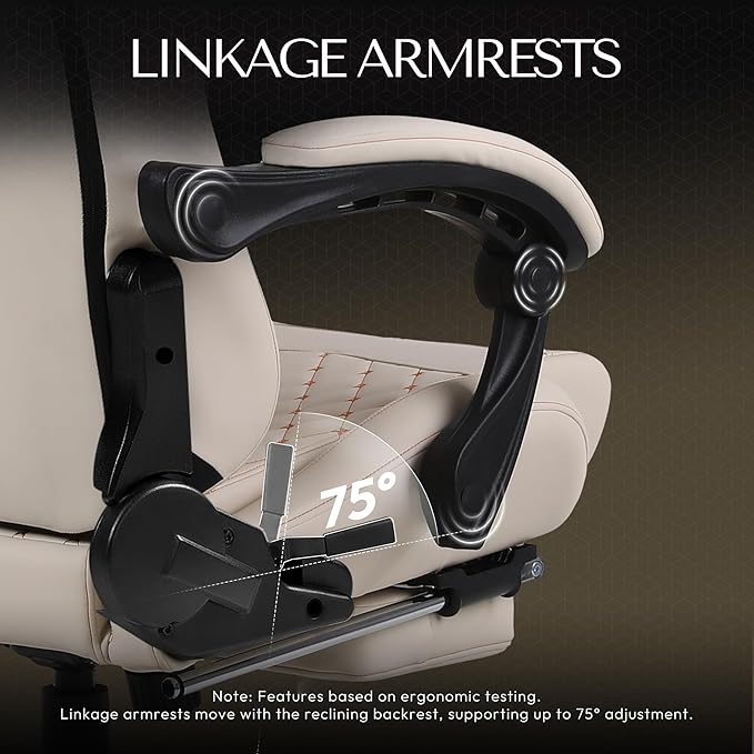 Dowinx Big & Tall Vintage Gaming Chair for Adults, 400 lb Capacity Heavy Duty Ergonomic Computer Chair with Massage Lumbar, Footrest & Easy Side Recline, Ivory